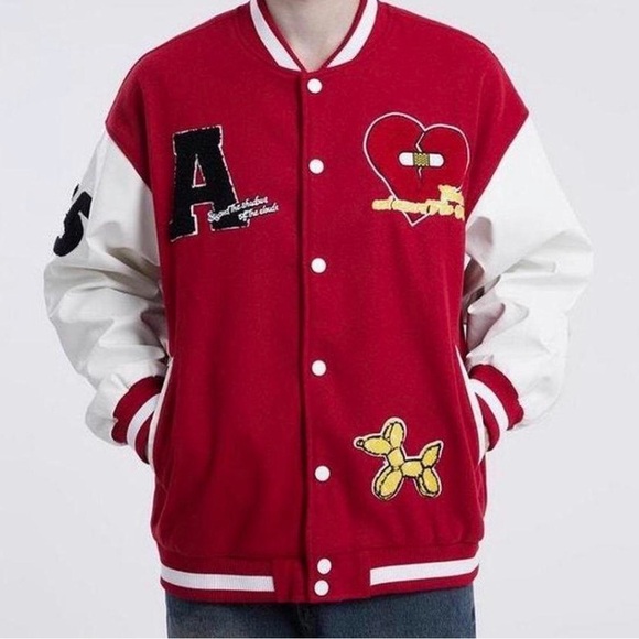Other - Oversized Red Varsity Jacket with Patches. Small